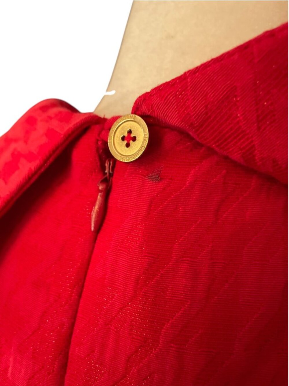 Vintage Liz Claiborne Red Houndstooth Dress Portrait Collar Gold Button SZ 8 - Picture 5 of 9